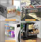 Magnetic Spice Rack for Refrigerator, 4 Pack 100% Metal Strong Magnet Fridge Shelves, Space Saving Spice Organizer, No Drilling Home Kitchen Laundry Room Storage Organization Moveable, Grey