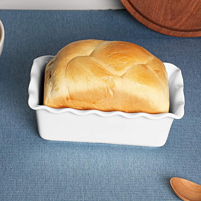 HAOTOP Porcelain Nonstick Baking Bread Loaf Pan, 8.5 x 5 Inch, White