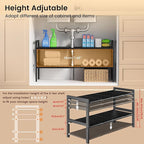 Under Sink Organizer and Storage 16.5"-30.7" Expandable Length, Adjustable Height Max 16.7" Under Sink Shelf 2 Tier with Removable ABS Panels Metal Frame for Bathroom Kitchen Pantry Cabitnet Pot Pan