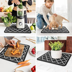WISELIFE Dish Drying Mat Super Absorbent Drying Mat Large Dish Drying Mats for Kitchen Counter Easy Clean Dish Mat Kitchen Drying Mat15"x 18" Stylish Black