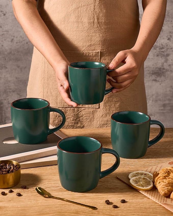 famiware Mercury Coffee Mugs 13 oz, Coffee Mugs Set of 6 with Handle, Cups for Latte, Hot Tea, Cappuccino, Mocha, Cocoa, Dark Green