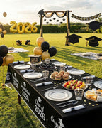 BESTSTAR 350PCS Clear and Black Disposable Plates Set for 50 Guests, 100 Plastic Plates, 50 Plastic Cups, 50 Pre-Rolled Napkins with Cutlery for Graduation Party, Thanksgiving, Birthday, Halloween