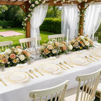 I00000 350 PCS Ivory and Gold Plastic Plates for 50 Guests, Premium Scalloped Disposable Dinnerware Set Include: 100 Disposable Plate, 50 Napkins, 50 Cups, 50 Silverware Set for Party & Wedding