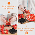 2 Pack Fruit Slicer Cup for Strawberry, Banana, Hard-Boiled Egg - Detachable Cutter with Push Plate - Rapid & Safe Slicing Kitchen Gadget for Quick Meal Prep (Black)