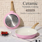 CAROTE 21 PCS Ceramic Cookware Set, Pots and Pans Set Non Stick, Pot and Pan Set with Frying pan, Induction Ready Cooking Set for Kitchen, PFOS/PFOA/PFAS Free, Pink