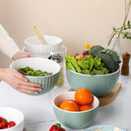 HAPPY KIT Ceramic Mixing Bowls Set, Serving Bowls Set For Kitchen,Large 5/3/1.5 Quart Bowl Set of 3, Prep Nesting Bowl for Baking and Mixing Salad,Avocado green