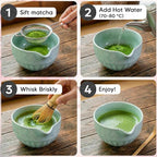 Matcha Whisk Set, Ceramic Matcha Set with Bowl, Bamboo Whisk, Scoop, Strainer, Scoop Rest, Holder, Cloth + Instruction Handbook – Traditional Japanese Tea Ceremony Kit