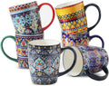 glowworm Coffee Mugs Set of 6, 16 oz Ceramic Coffee Mug with Handle, Large Coffee Cups for Latte, Cappuccino, Milk Dishwasher & Microwave Safe, Bohemian