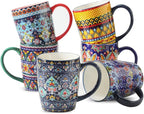 glowworm Coffee Mugs Set of 6, 16 oz Ceramic Coffee Mug with Handle, Large Coffee Cups for Latte, Cappuccino, Milk Dishwasher & Microwave Safe, Bohemian