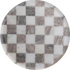 Bloomingville Round Marble Checkered Cheese and Serving Tray, Buff Color and White