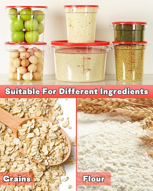 2QT NSF Food Storage Containers: 8 PCS [Food Grade][Hot&Cold Resistant] Commercial Clear Round Food Storage Containers with Scales Handles for Home Restaurant Kitchen Proof Dough(BPA FREE)