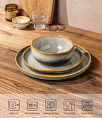 TheTerra Ceramic Dinnerware Sets for 6, 18 Pieces Handmade Reactive Glaze Plates and Bowls Sets, Scratch Resistant Dish Set, Oven & Microwave & Dishwasher Safe, Brown Blue