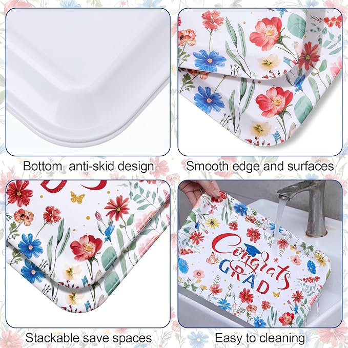 Vesici 3 Pcs Wildflower Graduation Serving Trays 13 x 10 Inch Red Blue Floral Class of 2026 Congrats Grad Melamine Platters Reusable Rectangular Serving Dishes for Graduate Party Snacks Fruit Dessert
