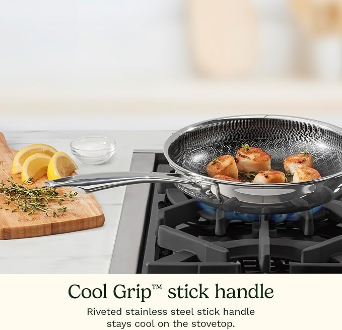 Cuisinart FusionElite+ Hybrid Nonstick Tri-Ply Stainless Steel Skillet, 8″ Skillet Frying Pan with PURELYSEAR Ceramic Nonstick Technology, Scratch Proof, Cool Grip Handles, Dishwasher Safe