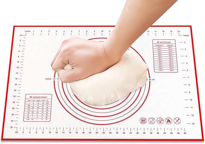 HOOMIL Silicone Baking Mat, Non-Stick, Non-Slip, Extra Large Pastry Mat for Rolling Dough, Bread Pie Crust Pizza Cookies Fondant Making, with Measurements - 24"x16"