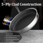 Hybrid Non Stick Frying Pans, 12-inch Stainless Steel Frying Pans with Tempered Glass Lid, 5 Ply Induction Cookware, Dishwasher-Friendly, Oven-Safe Up to 800°F, Compatible with All Cooktops