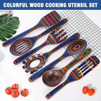 Wooden Spoons for Cooking – 7 Piece Pakkawood Kitchen Utensils Set with Spatulas, Spoons, Ladles, and Turner for Mixing, Serving & Cooking