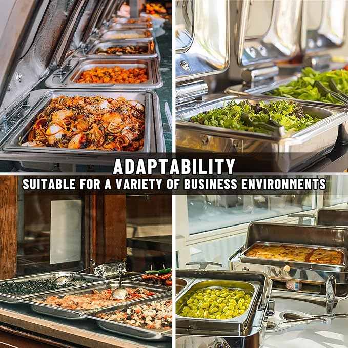 WantJoin Steam Table Hotel Pans with Lid 1/3 Third Size 4 Inch Deep 6 Pack, Thickened Stainless Steel Metal Food Storage Container Tray Set, Restaurant Chafing Dishes Commercial Buffet Catering