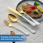 20-Piece White & Gold Silverware Set, 18/0 Stainless Steel Colorful Handle Flatware Set,Service for 4,Modern Cutlery Set Includes Dinner Knives Forks Spoons,Mirror Polished,Dishwasher Safe