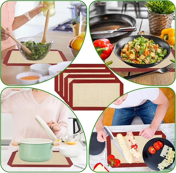 4 Pack Reusable Silicone Baking Mat for Ninja ST100 and ST101 Foodi 2-in-1 Flip Toaster (9.5"L x 5.5"W)