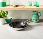 T-Fal Jamie Oliver Cooks Direct, Stainless Steel Non-stick Frying Pan 3 Pcs Set (20/24/28cm) (8/9/11 Inches) with Induction