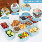 shopwithgreen 2Pcs Snackle Box Container, Divided Serving Tray with Lid and Handle, Snack Box Container Food Platter Charcuterie for Party, Veggies, Snack, Fruit, Nuts, Entertaining, Picnic,Blue