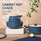 23pcs Ceramic Pots and Pans Set, Nonstick Detachable Handle Cookware, Induction Kitchen Cooking Set with Removable Handle,include Frying Pans & Saucepans Oven Safe(Blue)