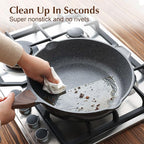 SENSARTE Nonstick Deep Frying Pan Skillet, 12-inch Saute Pan with Lid, Stay-cool Handle, Chef Pan Healthy Stone Cookware Cooking Pan, Induction Compatible, PFOA Free (Pack of 2)