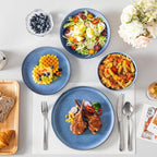 vancasso ANYA 24 Pieces Plates and Bowls Set, Blue Dinnerware Sets, Reactive Glaze Dishes Set for 6, Ceramic Dishware Sets Kitchen Dinner Set, Microwave & Dishwasher Safe