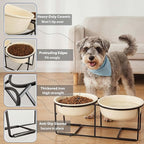 Elevated Ceramic Dog Bowl Set - Double Dishes with Non-Slip Iron Stand - Raised Feeding Station for Food & Water - Ideal for Small and Medium Dogs - 2 × 720ml Capacity - Beige - 15 cm Height