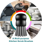 Mini Dish Brush for Cleaning Chicken Shredder, Palm Brush Dish Scrubber with Ergonomic Grip, Kitchen Brush for Washing Dishes, Pans, Pots, Sink (1, Black)