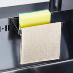 Sponge Holder for Kitchen Sink, Adhesive Dishcloth Holder, Dish Sponge Kitchen Sink Caddy 2 In 1, Metal Dishcloth Racks Sink for Dishcloths, Sponges, Brushes and Glove (Black)