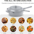 ZUKA 10 in 1 Ceramic Pan by Granitestone, Large 10 Inch Saute Pan with Lid Serves as Deep Frying Pan Set with Steamer, Everyday Skillet, Non Toxic Ceramic Nonstick, Induction Oven & Dishwasher Safe