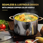 Stock Pot 12 Quart, 18/10 Tri-Ply Stainless Steel Whole Clad Stock Pot with Lid, Seamless 12 QT Cooking Pot with Copper Handle, Healthy Stockpots, Induction, Gas, Oven and Dishwasher Safe