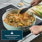 Circulon Halo with LaserDefense Ceramic Nonstick Saute Pan with Helper Handle and Lid, Made without PFAS, Compatible with All Stovetops, Dishwasher and Oven Safe, 5 Quart Multipurpose Pan - Sage