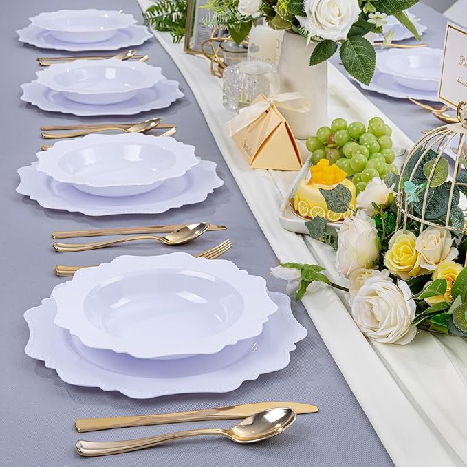 COLOSUS 60 Pack White Plastic Bowls, 12 oz Disposable Soup Bowls, Premium Plastic Dinner Bowls,Heavy-duty Dessert Salad Bowl for Party, Wedding, Dinner, and Catering