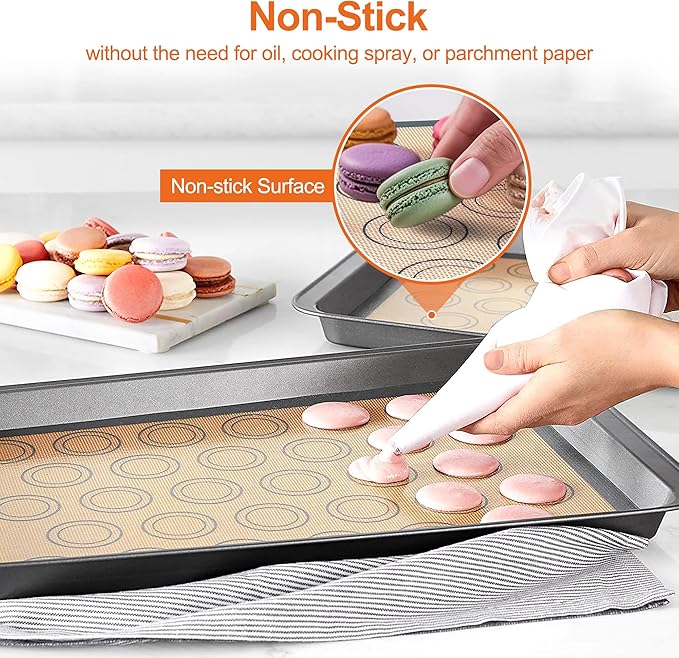 HOOMIL Macaron Silicone Baking Mats, 18"x13", Non-Stick, Reusable, Food Safe, Commercial Half Sheet Size Silicone Mat, Pack of 2