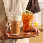 Ribbed Drinking Glasses with Lids & Straws, Leak-Proof 20oz and 15oz Glass Cups, 2PCS Glass Tumblers, Ideal for Home, Office, Outdoor Use