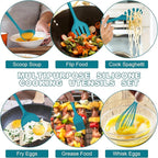 E-far Silicone Cooking Utensils Set, 24Pcs Heat Resistant Kitchen Utensil with Holder, Silicone Kitchen Tools with Spatula Turner Spoon Tongs Whisk, Non-Toxic & Dishwasher Safe (Blue)