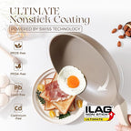 PRICUSIS Nonstick Frying Pan, 8/10/12 Inch Stain/Scratch/Crack Proof Chef Pan, Healthy Skillet, PFOA Free Omelet Pan, Dishwasher & Oven Safe, Induction Compatible (8-Inch, Natural Linen)