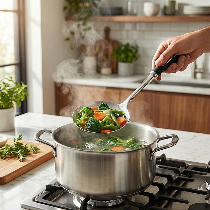 Stainless Cooking Utensils,Heavy-Duty Thickened Cooking Utensils,Kitchen Tools Include Solid & Slotted Spatula,Soup Ladle,Egg Whisk,Tongs,Skimmers