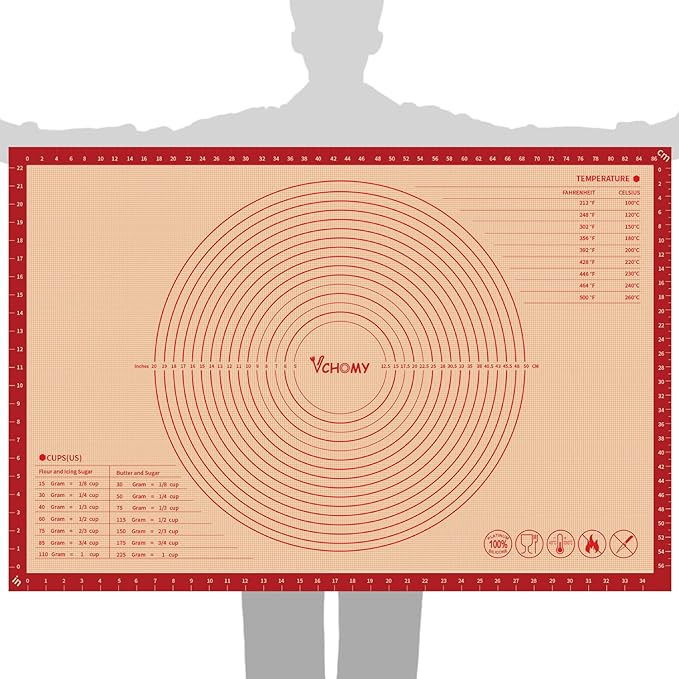 Extra Large Silicone Pastry Mat for Counter Rolling Dough,36x24 Inch,0.75mm Thick,Non Slip Silicone Baking Mat with Measurement(36 x 24 In,Red)