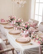 bUCLA 150PCS Pink Plastic Plates - Pink and Gold Disposable Include 25 Each (Dinner & Dessert) Plates, 25 Knives, 25 Forks, 25 Spoons and 25 Cups, Ideal for Party, Wedding & Mother's Day