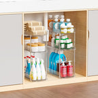 2 Pack 3 Tier Large Pull Out Bathroom Organizers and Storage,13.8″ Deep Sliding Kitchen Under Sink Organizer for Cleaning Products Storage,Acrylic Clear Bathroom inder Sink Organizer,Undersink Storage