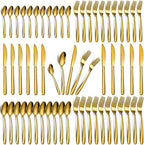 60-Piece Gold Silverware Set - Stainless Steel Silverware Set for 12, Includes Forks Spoons and Knives, Utensil Sets for Home Kitchen Restaurant, Dishwasher Safe