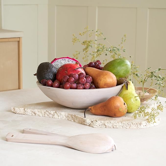 Extra Large Wooden Salad Bowl Set With Serving Utensils - A Beautiful Party Salad & Fruit Bowl With Serving Spoons Perfect for Your Dinner Party - Decorative & Practical Kitchen Must-Have