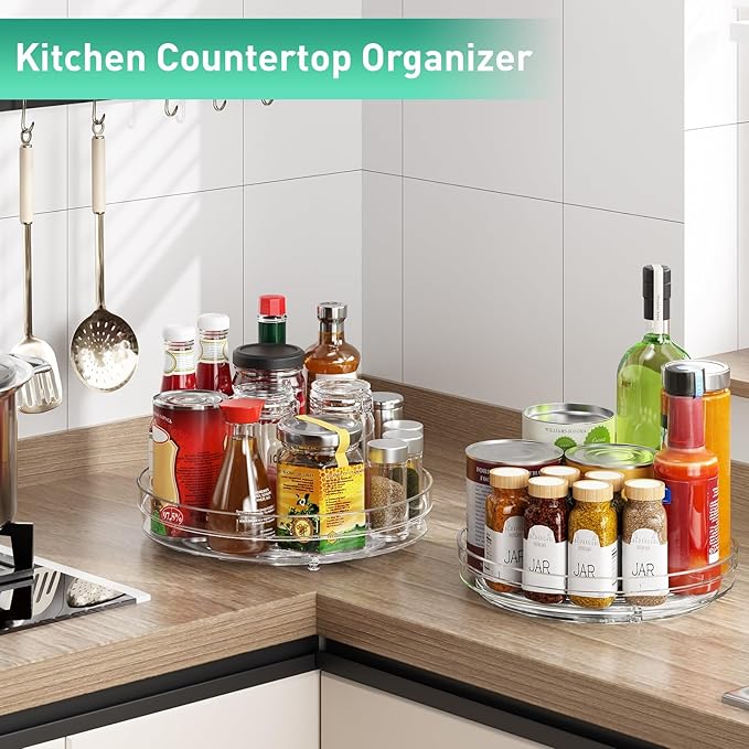 4 Pack 9.5" Lazy Susan Organizer, Pantry Organizers and Storage, Lazy Susan Turntable for Cabinet, Refrigerator, Closet, Countertop, Non-Skid Fridge Organizer