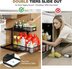 2-Pack Under Sink Storage Organizer with 2-Tier Slide Out Drawer, Sophisticated Mesh Pull Out Shelf for Kitchen & Bathroom, Fits Small Items, Upgraded Arched Track for Smooth Gliding(Patented)