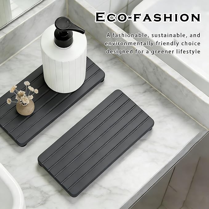 2PCS Stone Drying Tray, Water Absorbing Stone Tray for Sinks, Neat Diatomite Sink Trays, Fast Drying Kitchen Sponge Hand Soap Holder, Instant Dry Sink Coasters Used for Bathroom Counter -Dark Gray