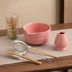 YOLIFE 7 Pcs Matcha Whisk Set, Includes Matcha Bowl with Spout, Bamboo Whisk (Chasen) with Ceramic Holder, Scoop and Powder Spoon, Sifter, Matcha Kit for Ceremony (Pink)